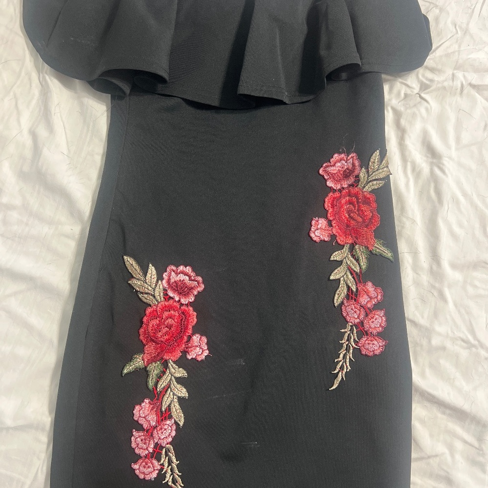 Black embroidered cocktail dress